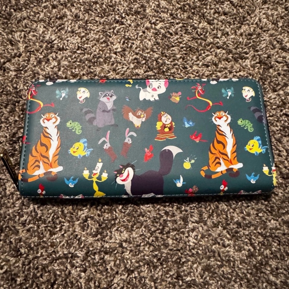 Loungefly Green Disney Character Print Zip Wallet with Gold Plaque - Picture 2 of 3
